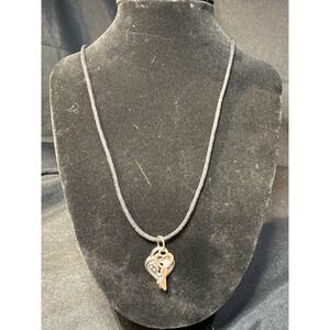 Silver Heart Lock and Key Charm Pendant Black Cord‎ Necklace Romantic Gothic